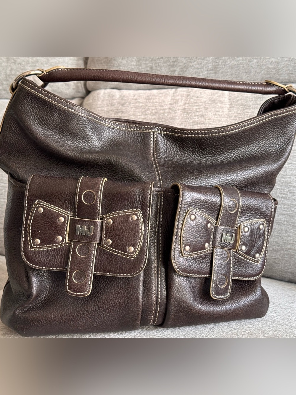 Vintage Marc Jacobs Collection Espresso Leather Bow Pocket Hobo Bag Archival